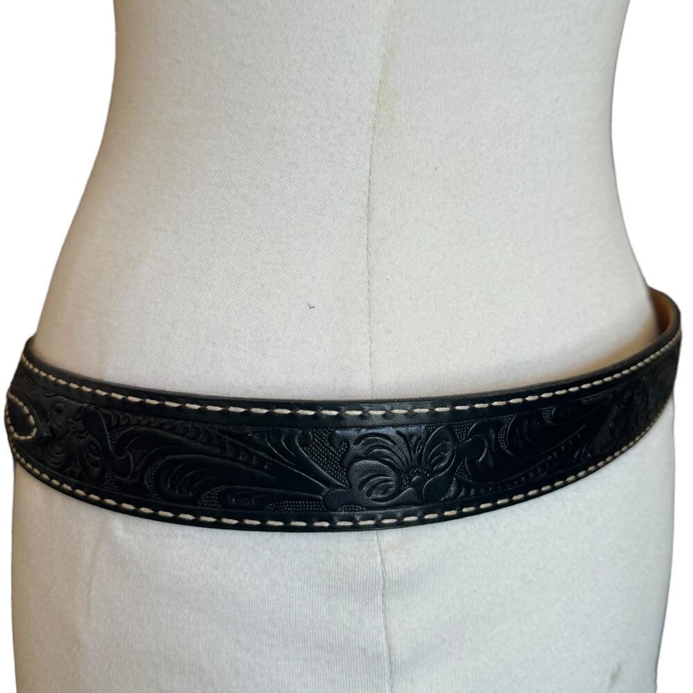 Vintage Tony Llama Black Tooled Leather Belt - Picture 5 of 9